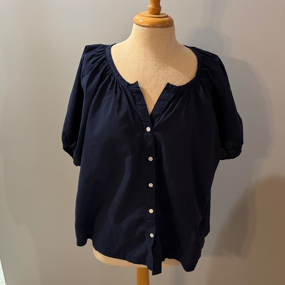 Maurices Dark Navy Button-Front Peasant Blouse